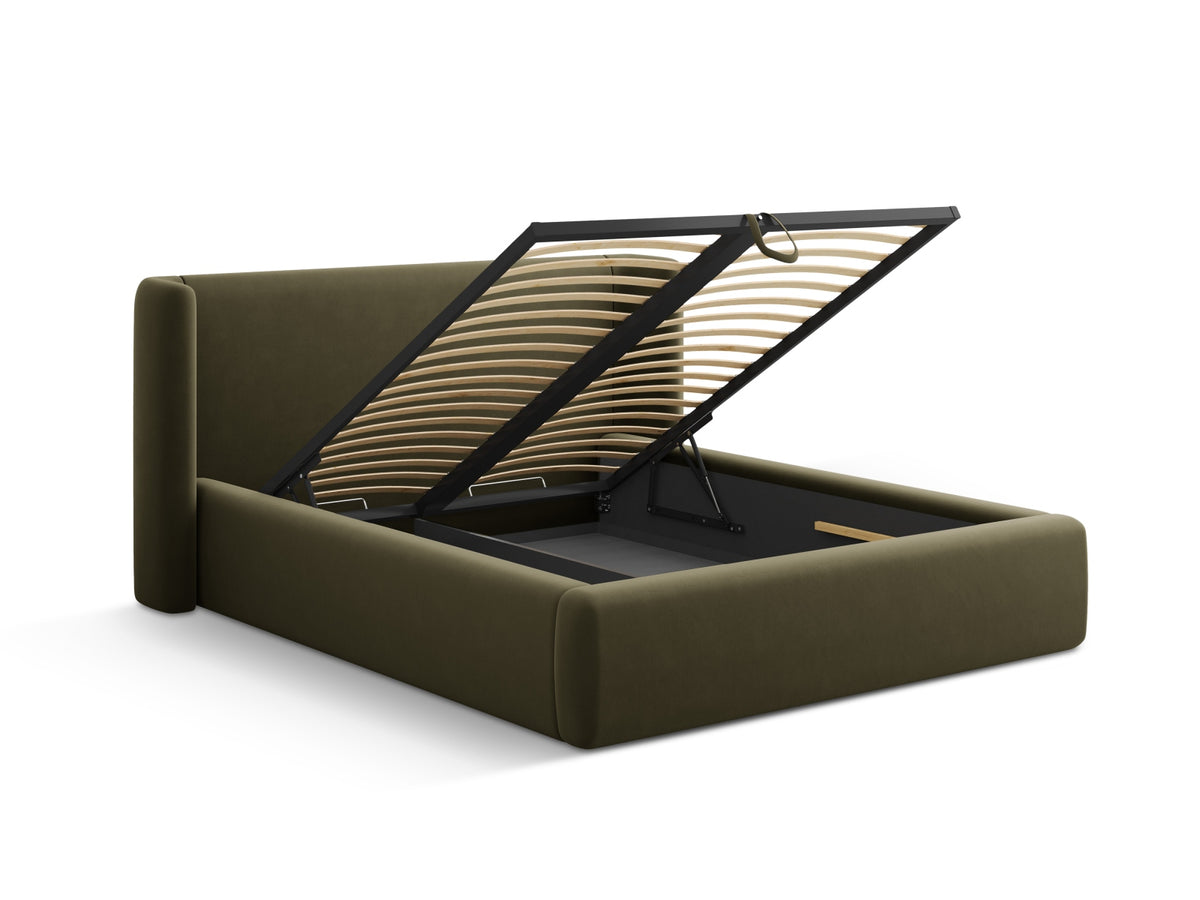 Jolene Bett mit Stauraum und Headboard 140cm in Green-Bluvel präsentiert im Onlineshop von KAQTU Design AG. Bett ist von Micadoni