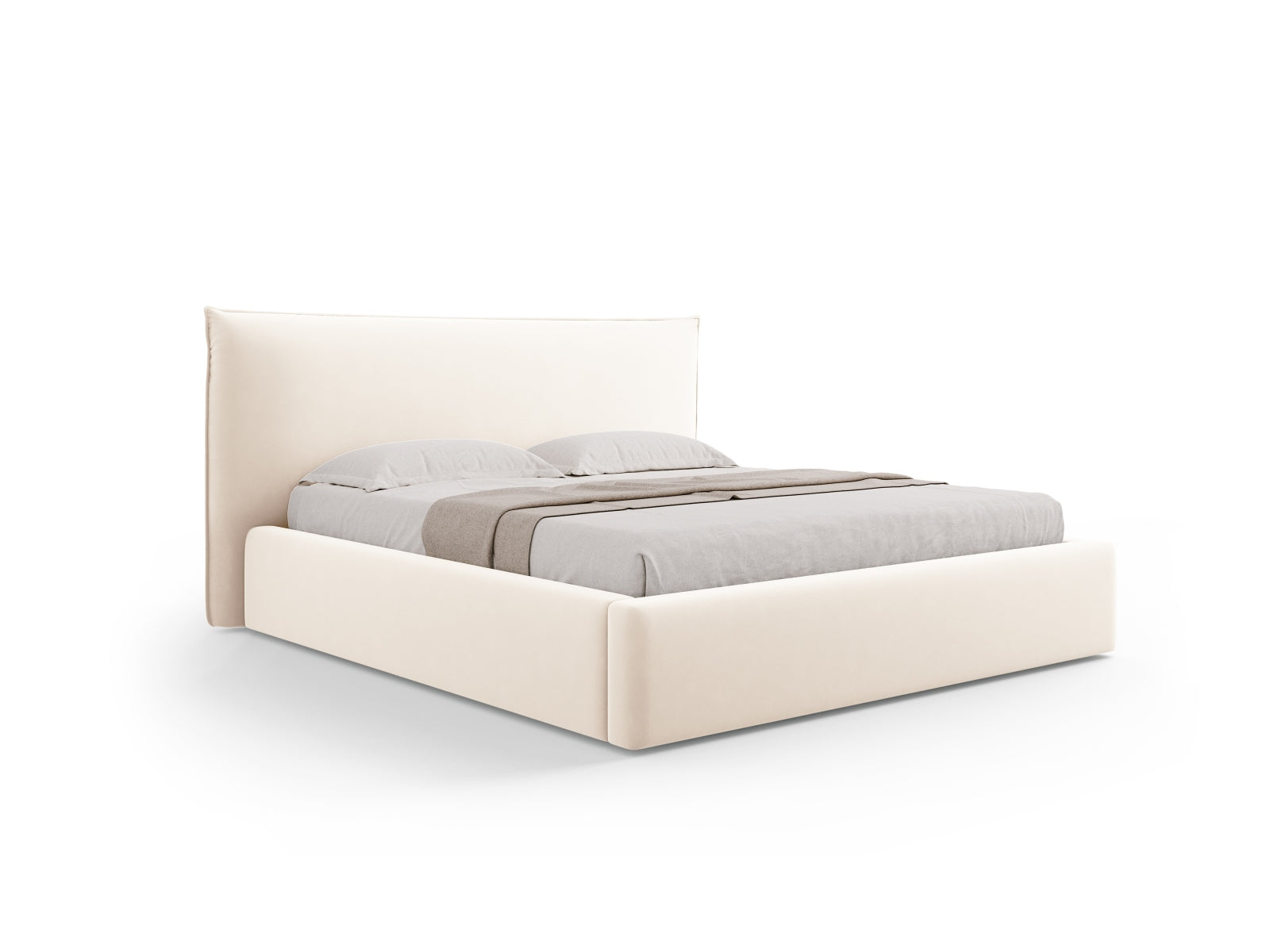 Kaelle Velour Bett mit Stauraum und Headboard 140cm in Light Beige-Bluvel präsentiert im Onlineshop von KAQTU Design AG. Bett ist von Micadoni