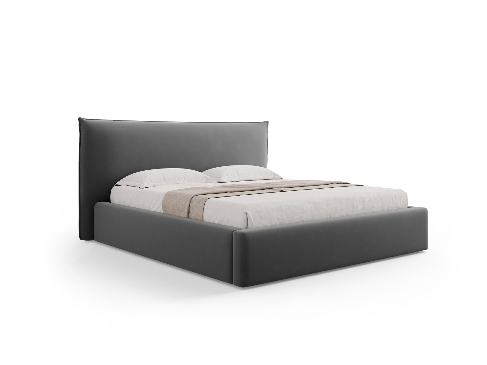 Kaelle Velour Bett mit Stauraum und Headboard 180cm in Grey präsentiert im Onlineshop von KAQTU Design AG. Bett ist von Micadoni