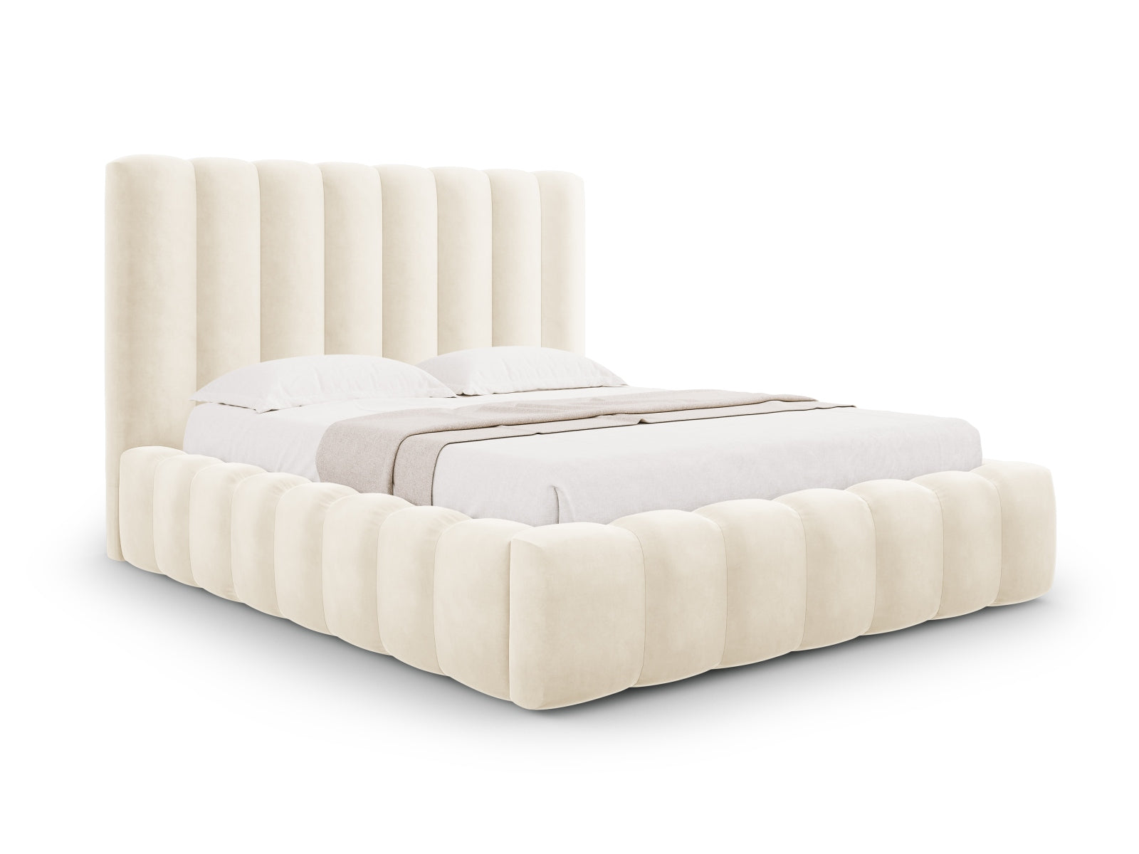 Kelp Velour Bett mit Stauraum und Headboard in Light Beige präsentiert im Onlineshop von KAQTU Design AG. Bett ist von Micadoni