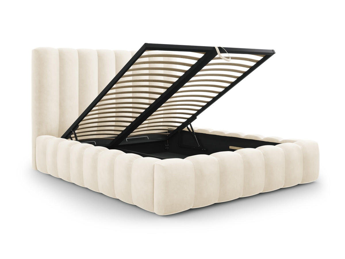Kelp Bett mit Stauraum und Headboard 140cm in Light Beige-Bluvel präsentiert im Onlineshop von KAQTU Design AG. Bett ist von Micadoni