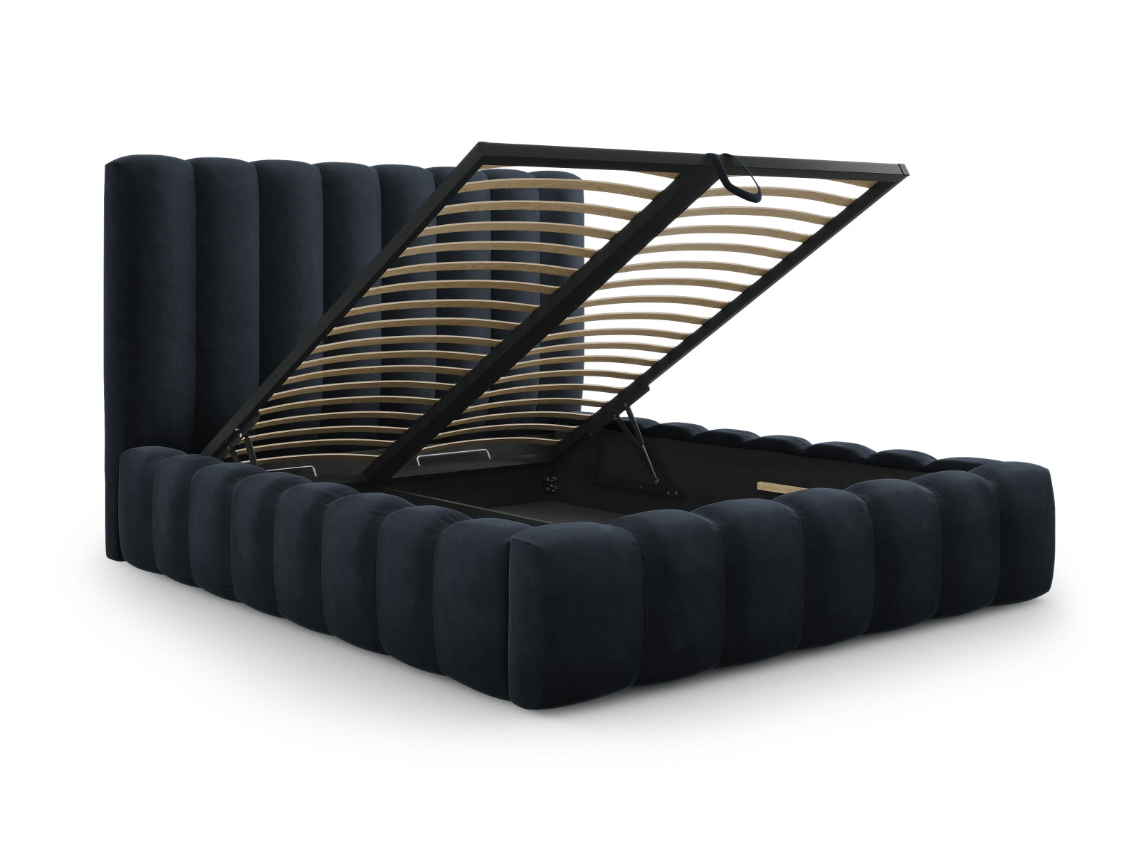 Erleben Sie das elegante Kelp Velour Bett von Micadoni – ideal für Ihr modernes Schlafzimmer, ausgestattet mit praktischem Stauraum und einem komfortablen Headboard.