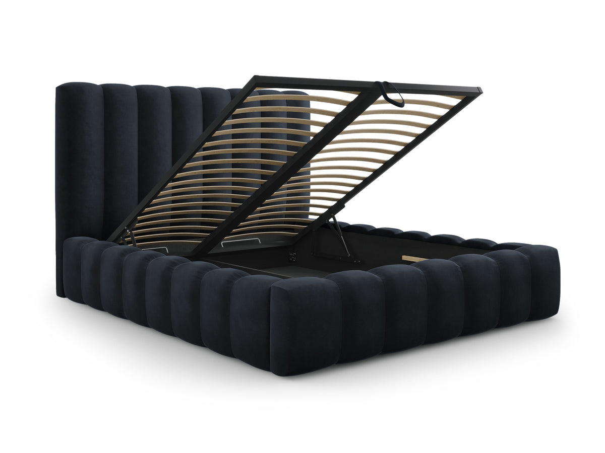 Kelp Bett mit Stauraum und Headboard 140cm in Dark Blue-Bluvel präsentiert im Onlineshop von KAQTU Design AG. Bett ist von Micadoni