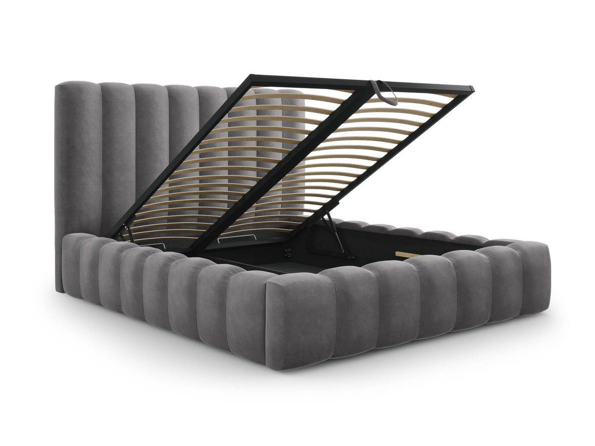 Kelp Bett mit Stauraum und Headboard 140cm in Grey-Bluvel präsentiert im Onlineshop von KAQTU Design AG. Bett ist von Micadoni
