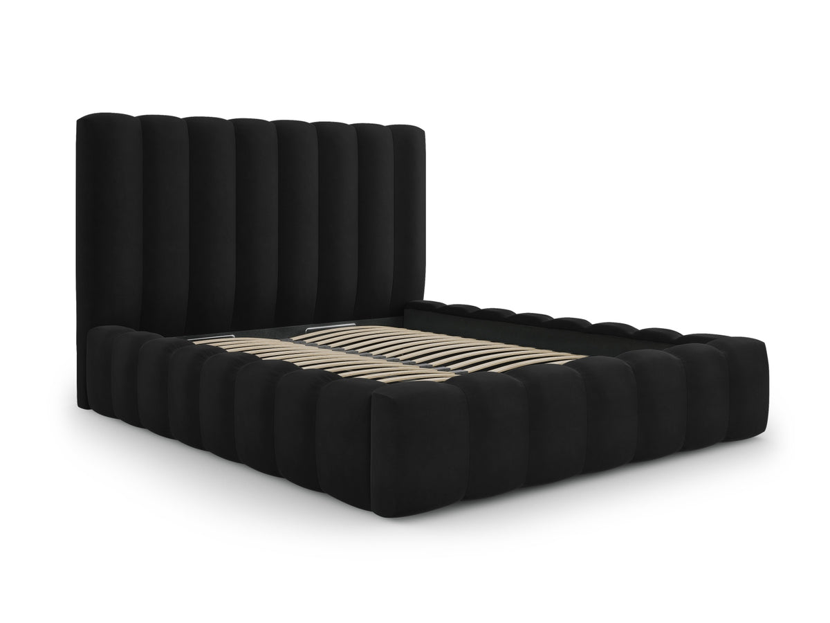 Kelp Bett mit Stauraum und Headboard 140cm in Black-Bluvel präsentiert im Onlineshop von KAQTU Design AG. Bett ist von Micadoni