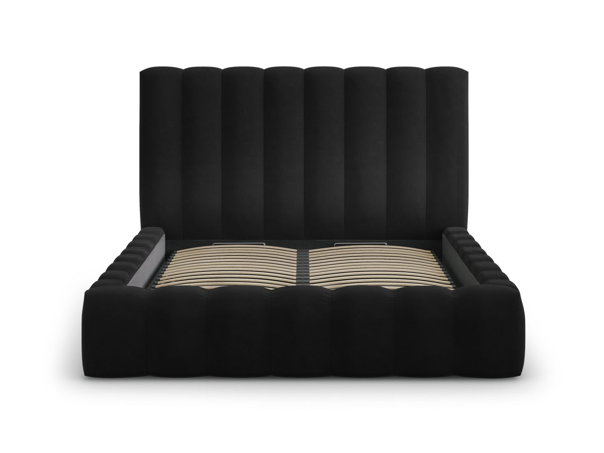 Kelp Bett mit Stauraum und Headboard 140cm in Black-Bluvel präsentiert im Onlineshop von KAQTU Design AG. Bett ist von Micadoni