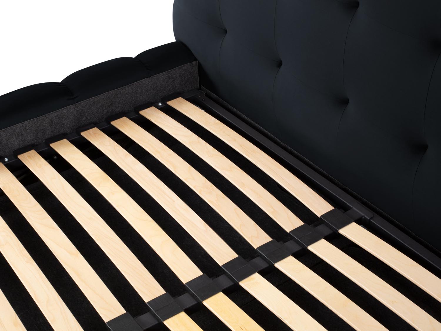 Stilvolles Mamaia Velour Bett in tiefem Blau, ausgestattet mit praktischem Stauraum und einem modernen Kopfteil für ein elegantes Ambiente.