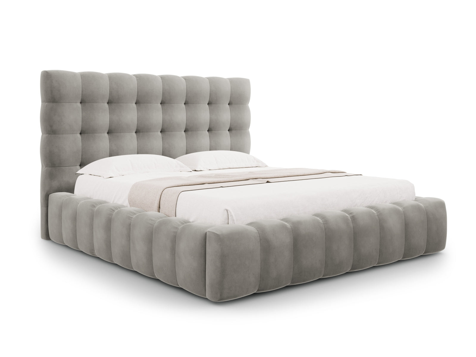 Mamaia Velour Bett mit Stauraum und Headboard 165cm in Light Grey/Schwarz präsentiert im Onlineshop von KAQTU Design AG. Bett ist von Micadoni