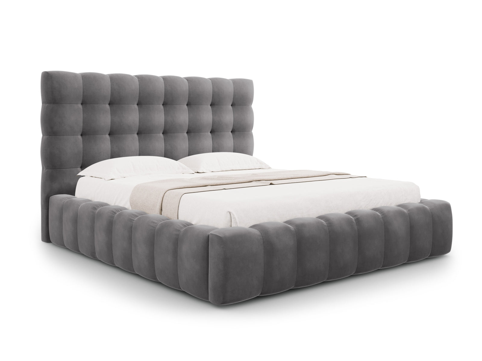 Mamaia Velour Bett mit Stauraum und Headboard 140cm in Grey/Schwarz-Bluvel präsentiert im Onlineshop von KAQTU Design AG. Bett ist von Micadoni