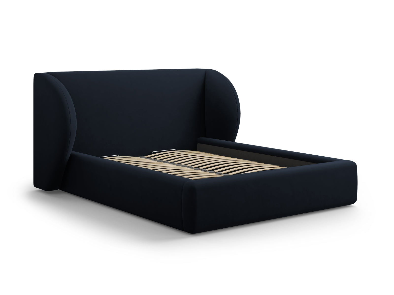 Miley Velour Bett mit Stauraum und Headboard 187cm in Dark Blue präsentiert im Onlineshop von KAQTU Design AG. Bett ist von Micadoni