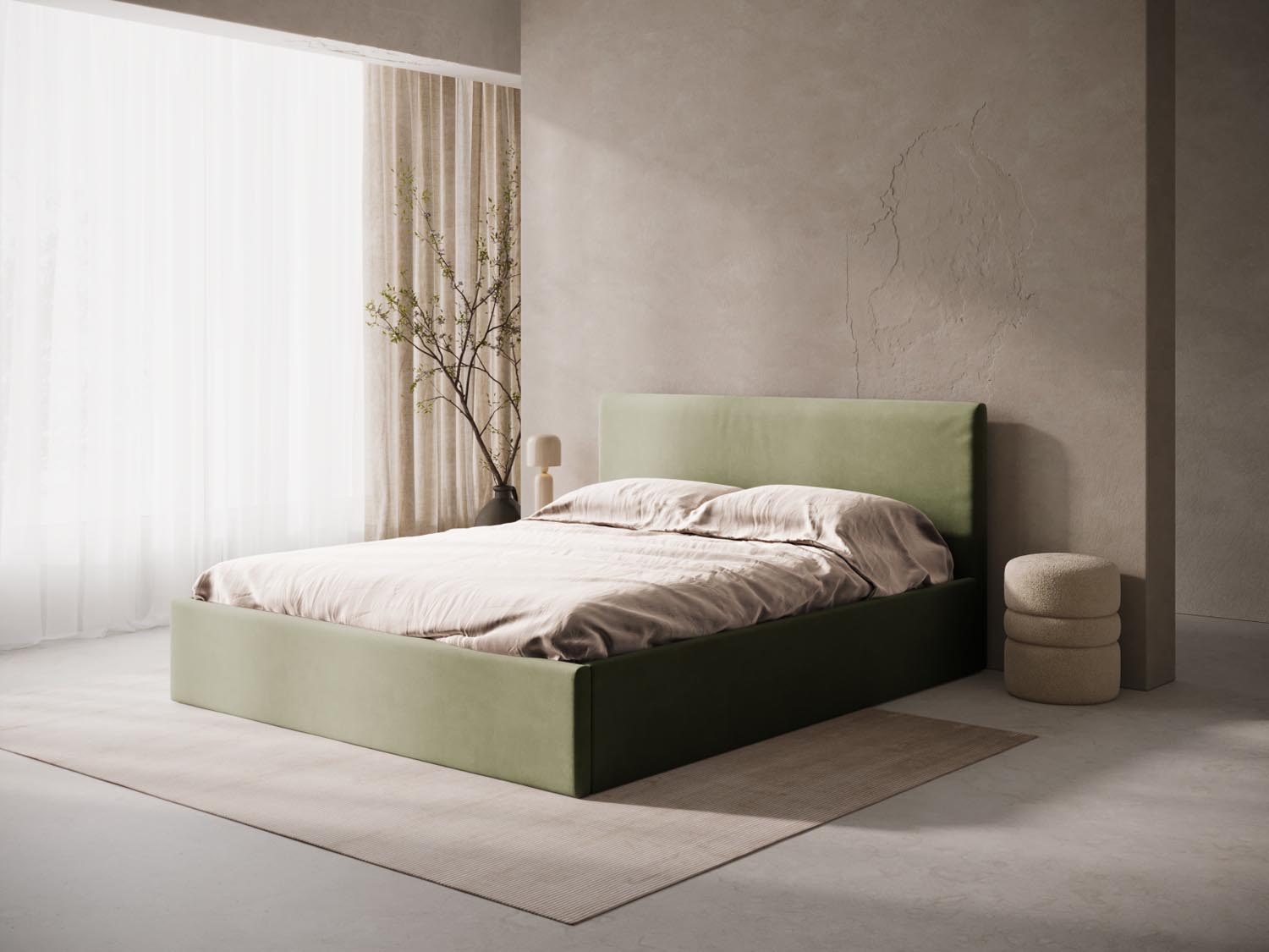 Entdecken Sie das stilvolle Susan Velour Bett von Micadoni – modernes Design trifft auf praktischen Stauraum für Ihr Schlafzimmer!