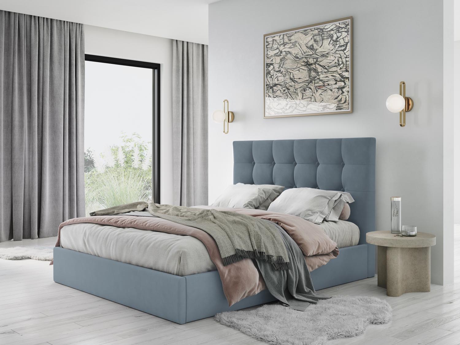 Entdecken Sie das stilvolle Phaedra Velour Bett von Micadoni – ideal für Ihr modernes Schlafzimmer, mit praktischem Stauraum und gemütlichem Kopfteil.