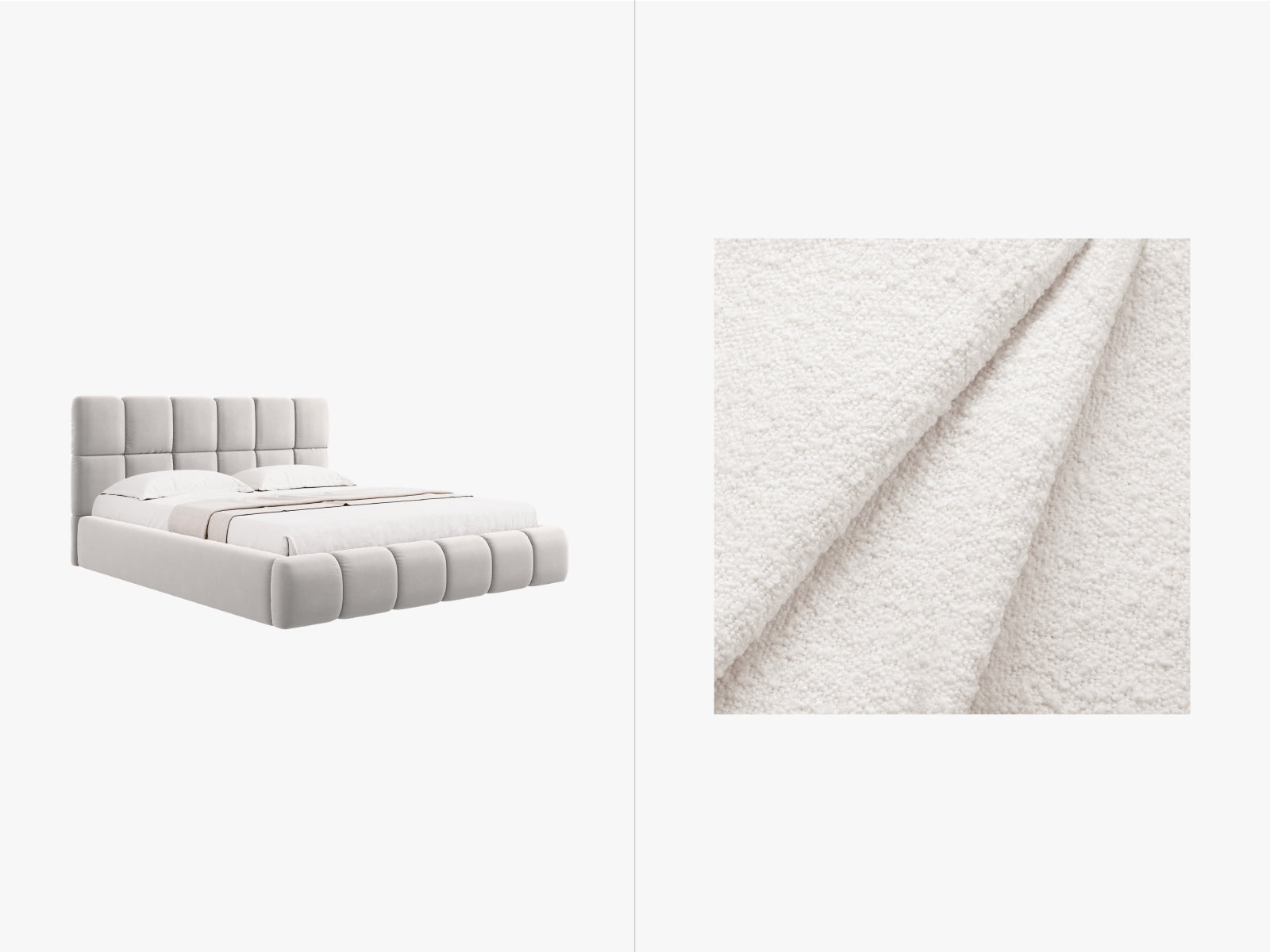 Bellis Boucle Bett mit Stauraum und Headboard 180cm in White präsentiert im Onlineshop von KAQTU Design AG. Bett ist von Micadoni