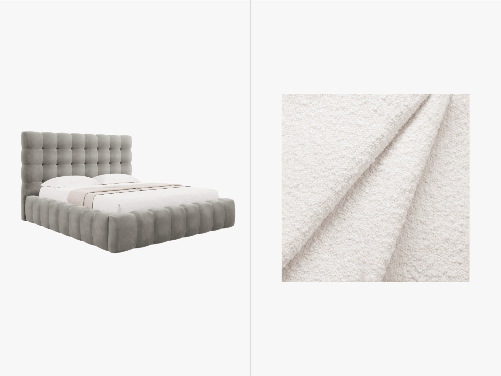 Mamaia Boucle Bett mit Stauraum und Headboard 185cm in White/Schwarz präsentiert im Onlineshop von KAQTU Design AG. Bett ist von Micadoni