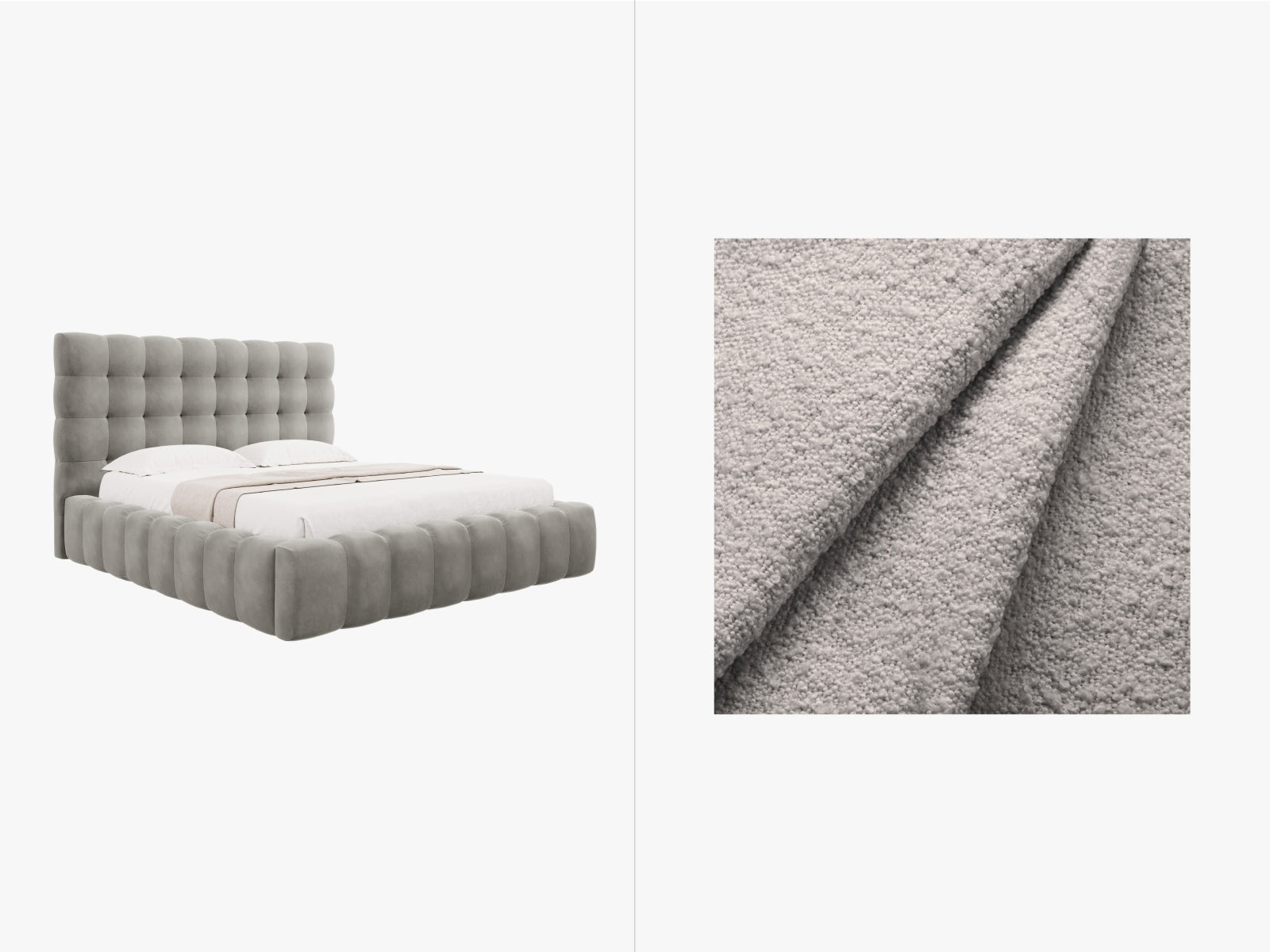 Mamaia Boucle Bett mit Stauraum und Headboard 185cm in Light Grey/Schwarz präsentiert im Onlineshop von KAQTU Design AG. Bett ist von Micadoni