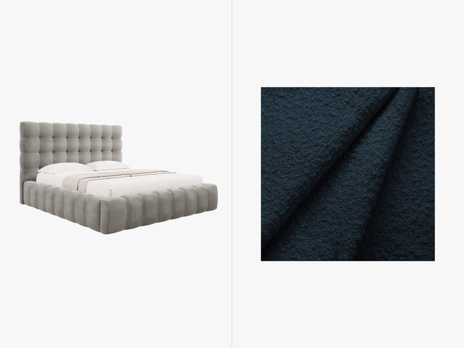 Mamaia Boucle Bett mit Stauraum und Headboard 185cm in Dark Blue/Schwarz präsentiert im Onlineshop von KAQTU Design AG. Bett ist von Micadoni