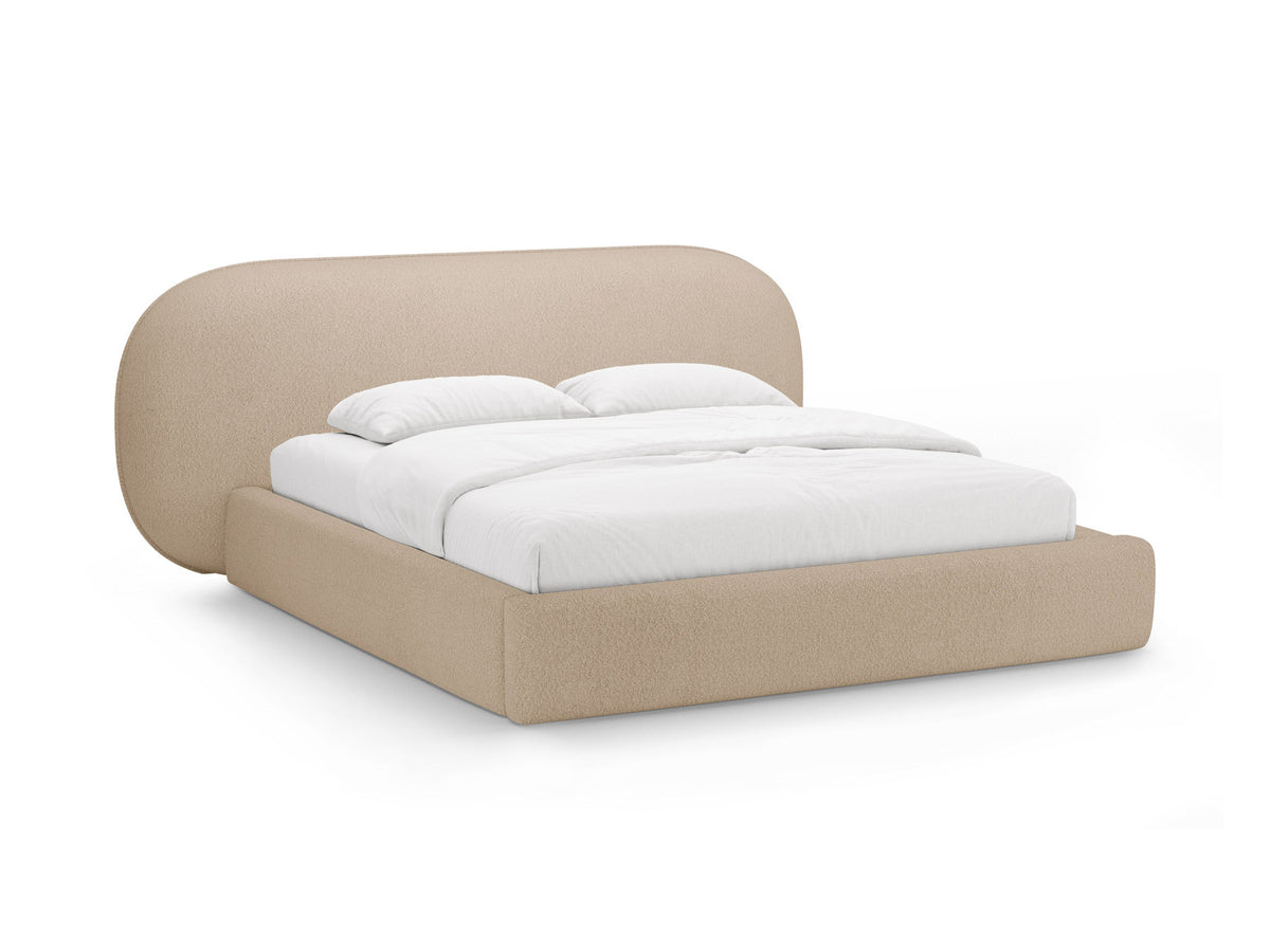 Stauraumbett Ovalo von Micadoni in Light Grey-Magic Velvet mit gepolstertem Kopfteil, Metallrahmen, Bettkasten und schwarzen Kunststoffbeinen.