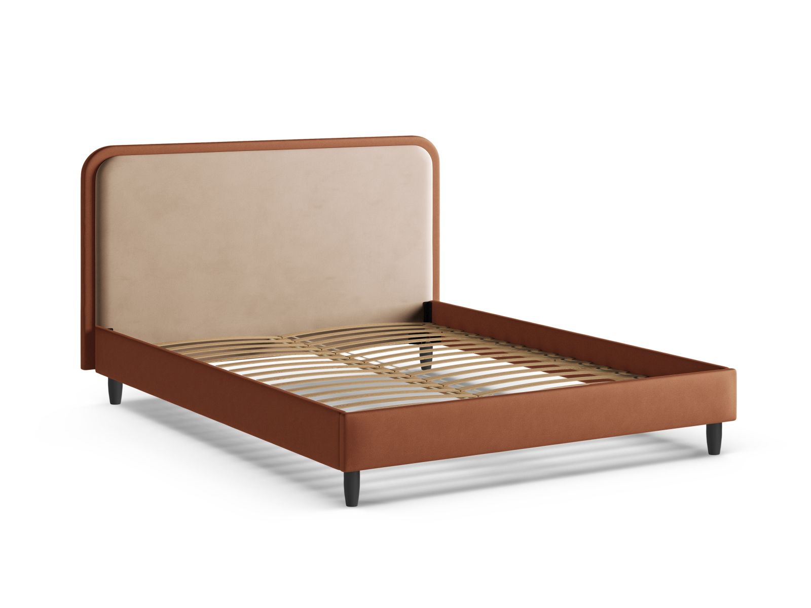 Elegantes Aveline Bett mit 160 cm Kopfteil in sanftem Almond Beige, ideal für stilvolle Schlafzimmergestaltung.