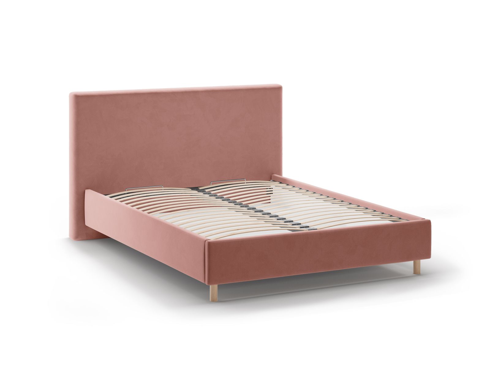 Elegantes Eloise Bett in sanftem Pink-Magic Velvet, ideal für stilvolle Schlafzimmer, bietet praktischen Stauraum und ein geschmackvolles Kopfteil.