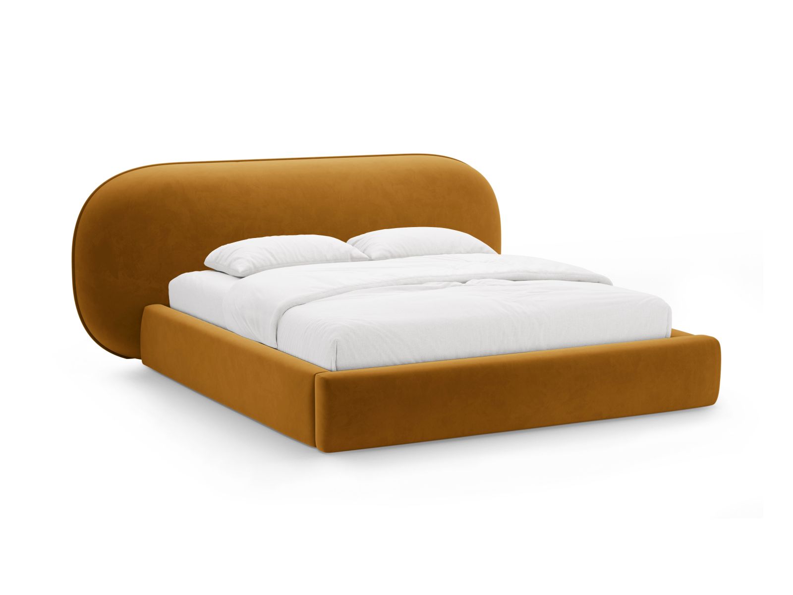 Ovalo Bett mit Stauraum mit Kopfteil 160cm in Mustard-Magic Velvet präsentiert im Onlineshop von KAQTU Design AG. Bett ist von Micadoni