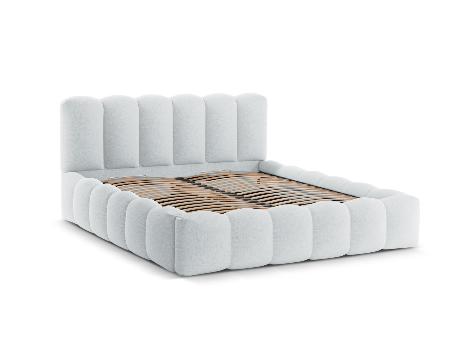 Elegantes Micadoni Bett Lupine in hellem Grau mit praktischem Stauraum und geschmackvollem Kopfteil für ein modernes Schlafzimmer.