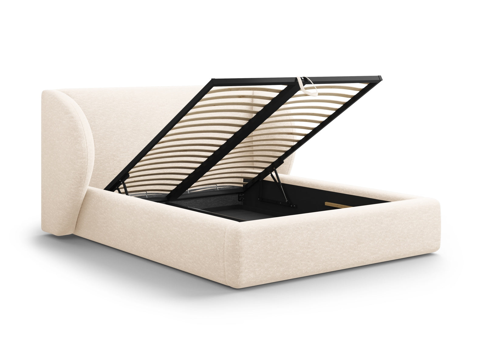 Entdecken Sie das stilvolle Miley Bett von Micadoni: 207 cm Komfort, elegantes Design und cleverer Stauraum für ein aufgeräumtes Schlafzimmer.