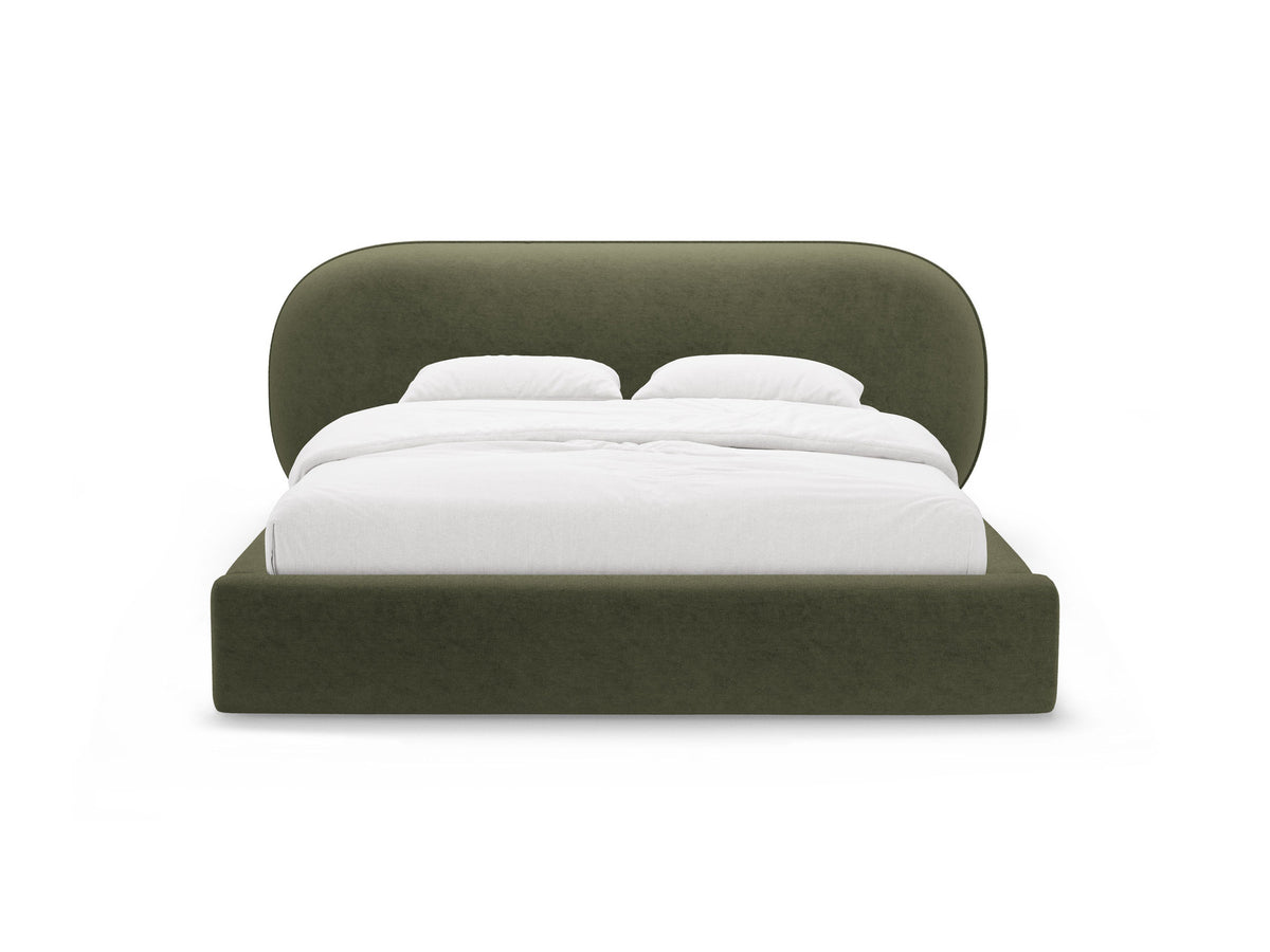 Stauraumbett Ovalo von Micadoni in Light Grey-Magic Velvet mit gepolstertem Kopfteil, Metallrahmen, Bettkasten und schwarzen Kunststoffbeinen.