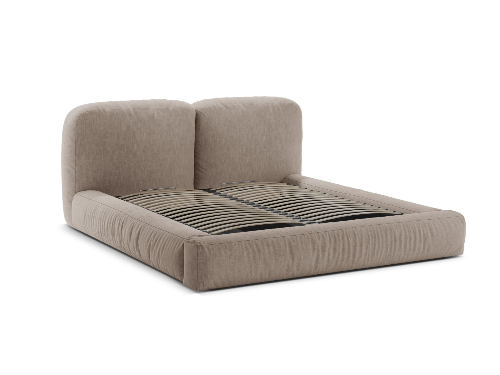 Elegantes Martina Bett in dunkelbeige, 160 cm breit, mit praktischem Stauraum und geschmackvollem Kopfteil für ein modernes Schlafzimmer.