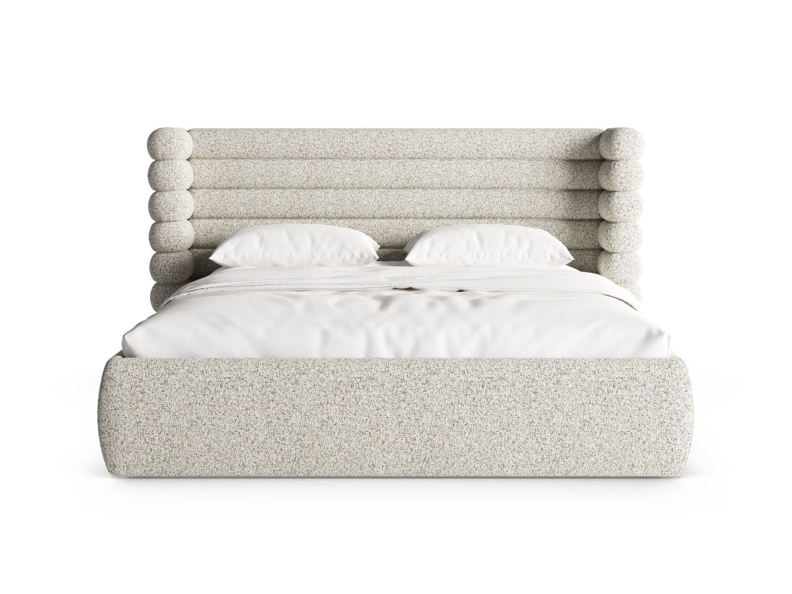 Elegantes Mount Bett mit Stauraum und Kopfteil in Beige Melange, ideal für stilvolle Schlafzimmerlösungen von Micadoni.