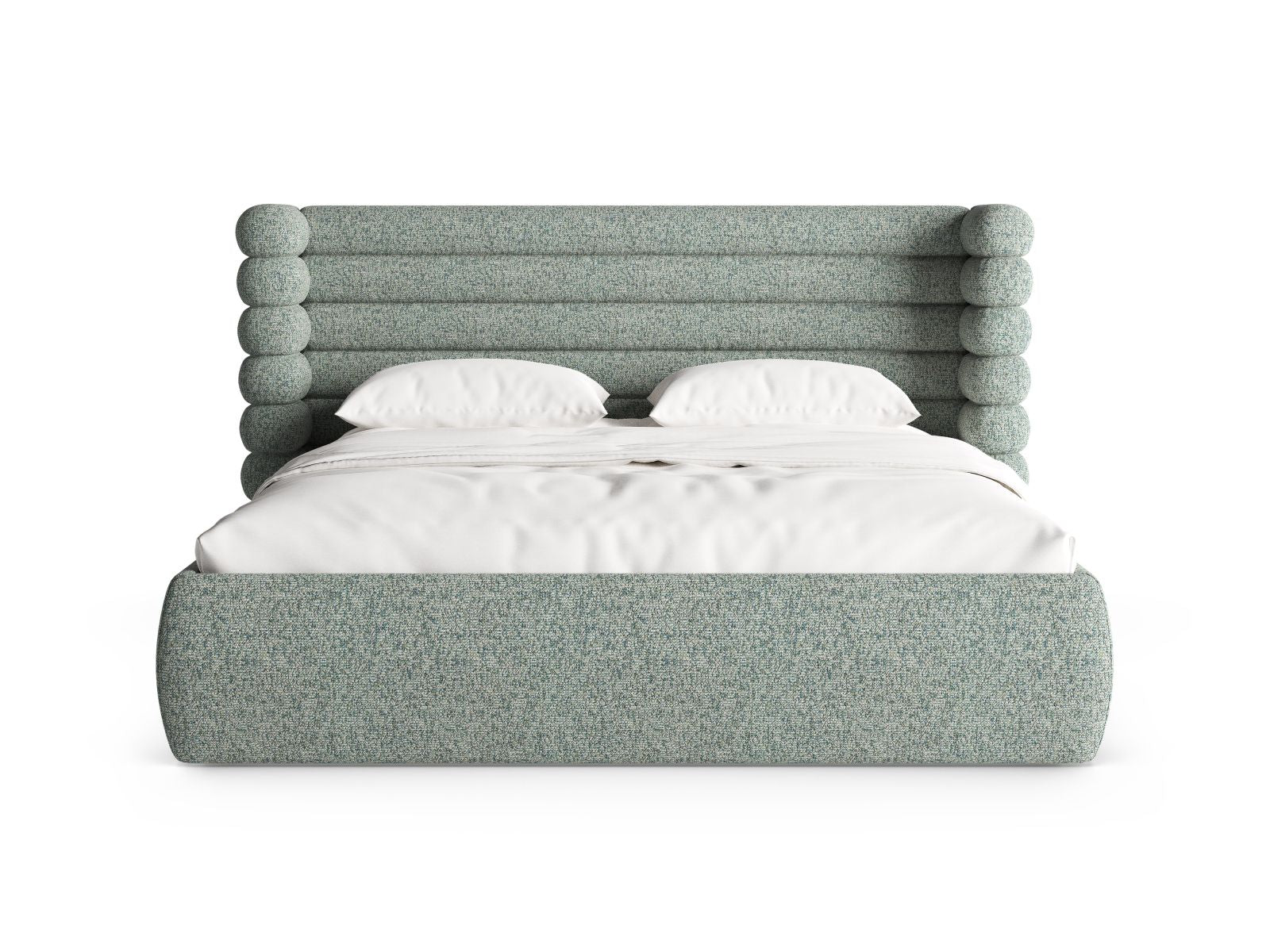 Elegantes Mount Bett in Moss Green Melange mit praktischem Stauraum und stilvollem Kopfteil, ideal für moderne Schlafzimmer.