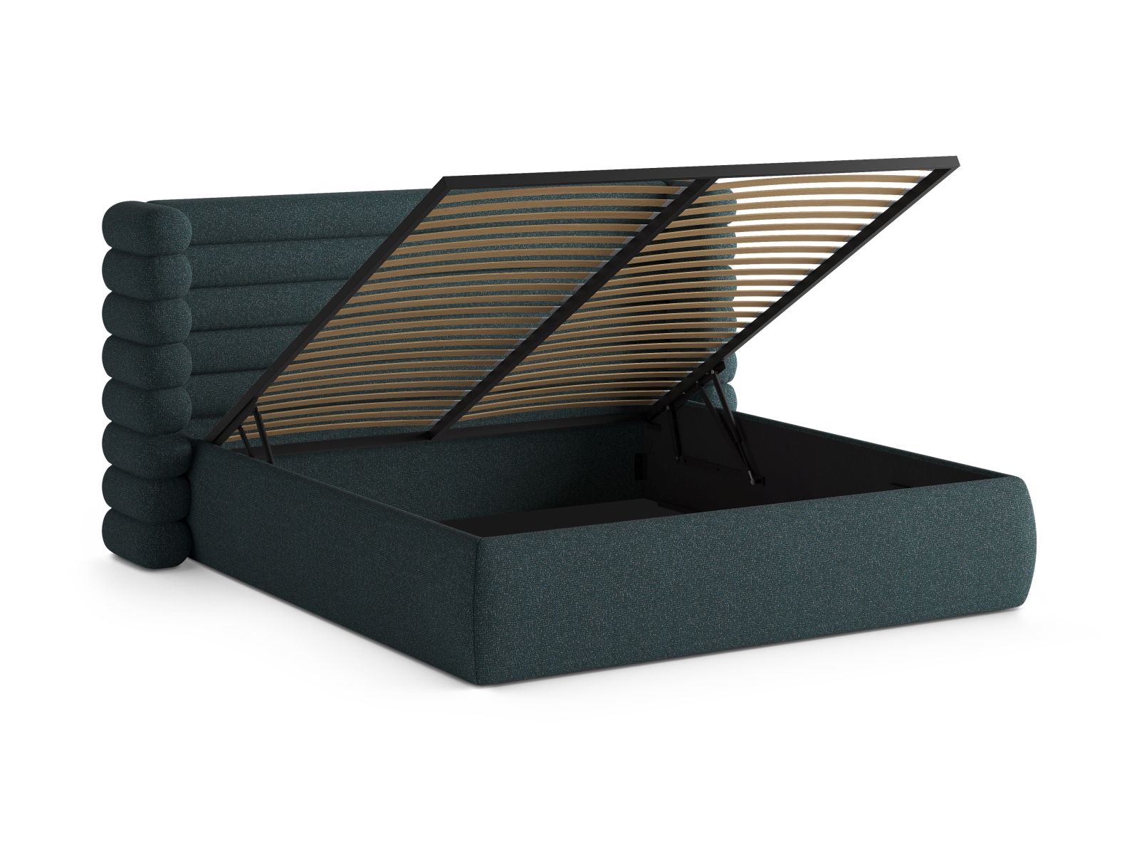 Modernes Mount Bett in Green Blue Melange, ausgestattet mit praktischem Stauraum und einem ansprechenden Kopfteil für ein stilvolles Ambiente.