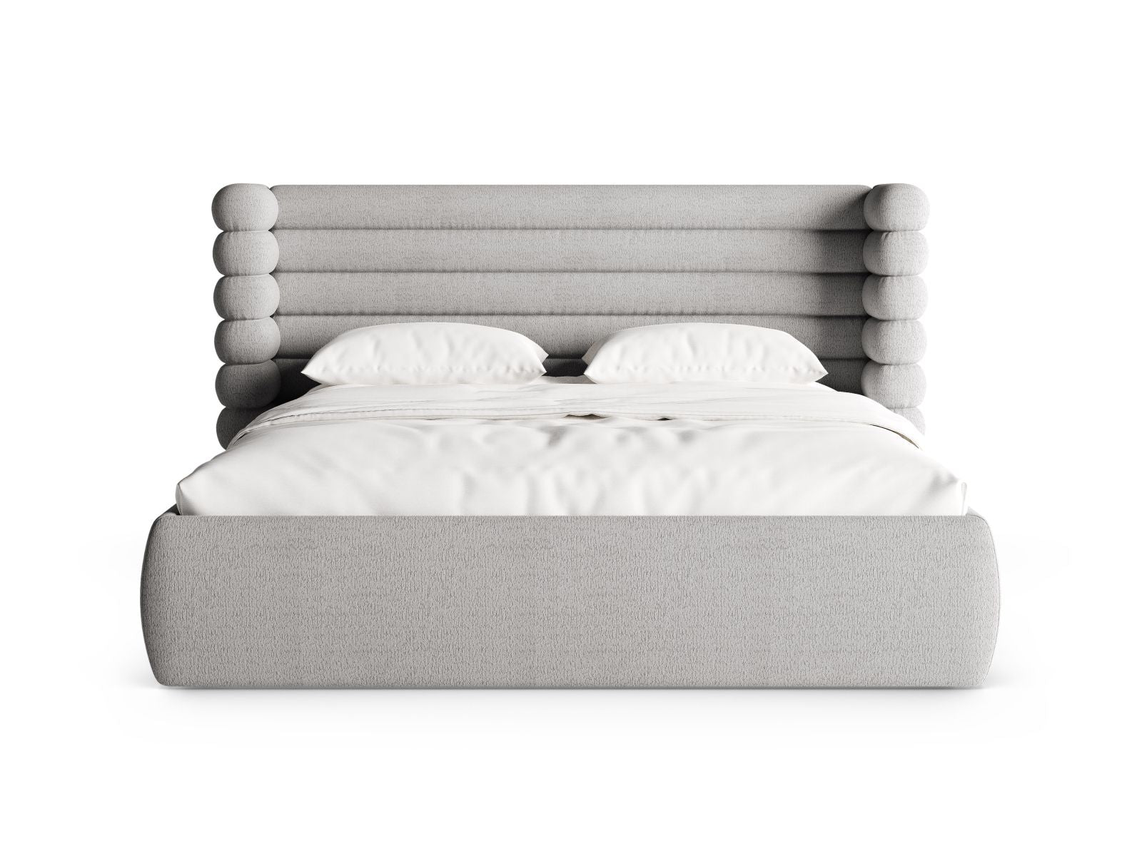 Stylisches Mount Bett mit praktischem Stauraum und elegantem Kopfteil in Grau, ideal für moderne Schlafzimmer. Von Micadoni.