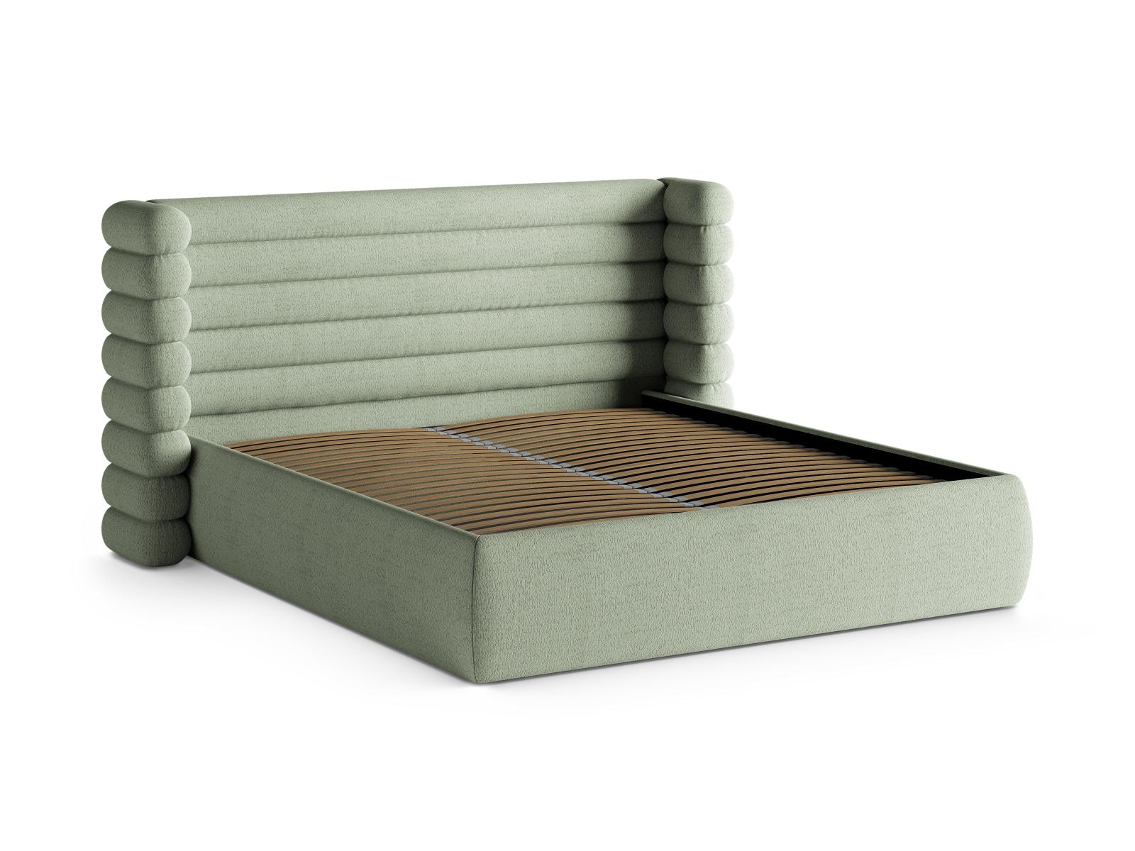 Elegantes Mount Bett in Mint-CORAL mit praktischem Stauraum und geschmackvollem Kopfteil, ideal für moderne Wohnräume.