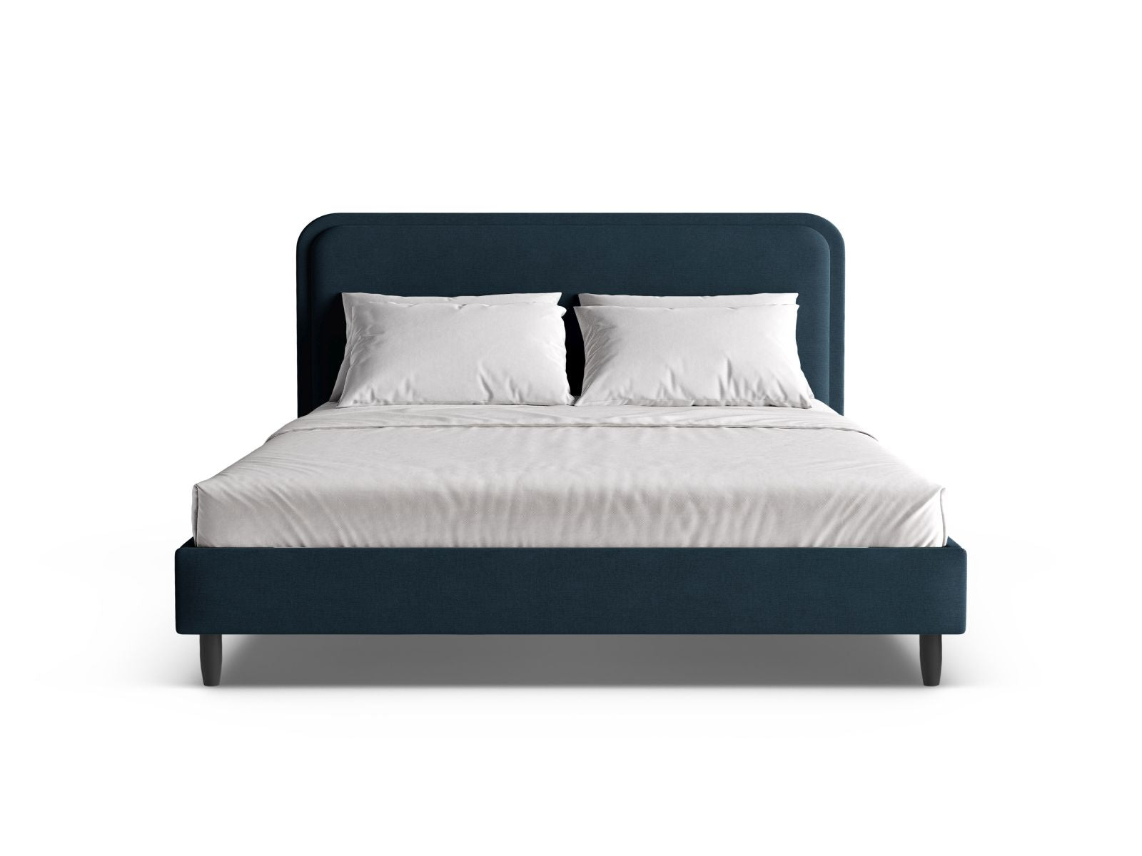 Elegantes Aveline Bett mit 160 cm Kopfteil in Satin Blue-Wind, stilvoll und modern, ideal für jedes Schlafzimmer.