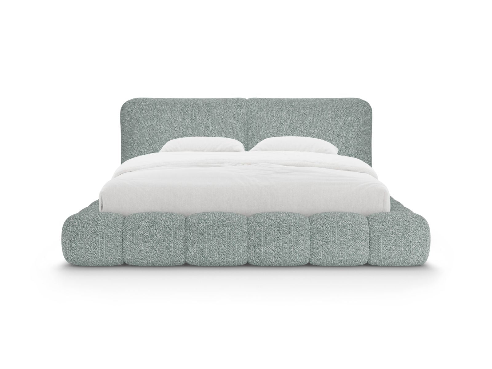 Elegantes Solange Bett in Muted Blue mit praktischem Stauraum und stilvollem Kopfteil, ideal für moderne Schlafzimmer.