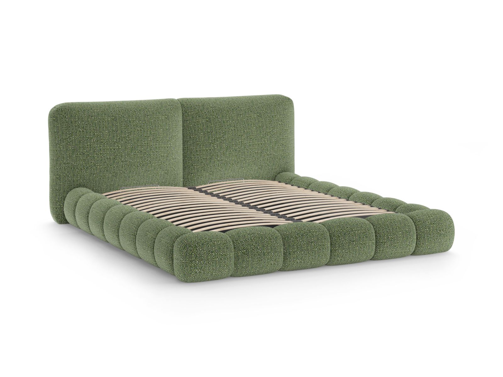 Elegantes Solange Bett in trendigem Grün, 160 cm breit, bietet cleveren Stauraum und ein modernes Kopfteil für stilvolle Schlafzimmer.