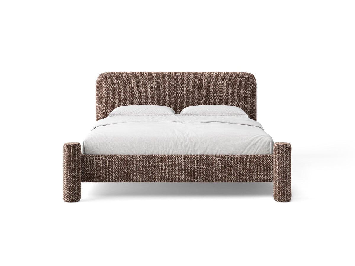 Polstergestell des Vera Betts mit abgerundetem Kopfteil in Chenille-Stoff Perfect Harmony, hellbeige, mit gepolsterten Holzbeinen.