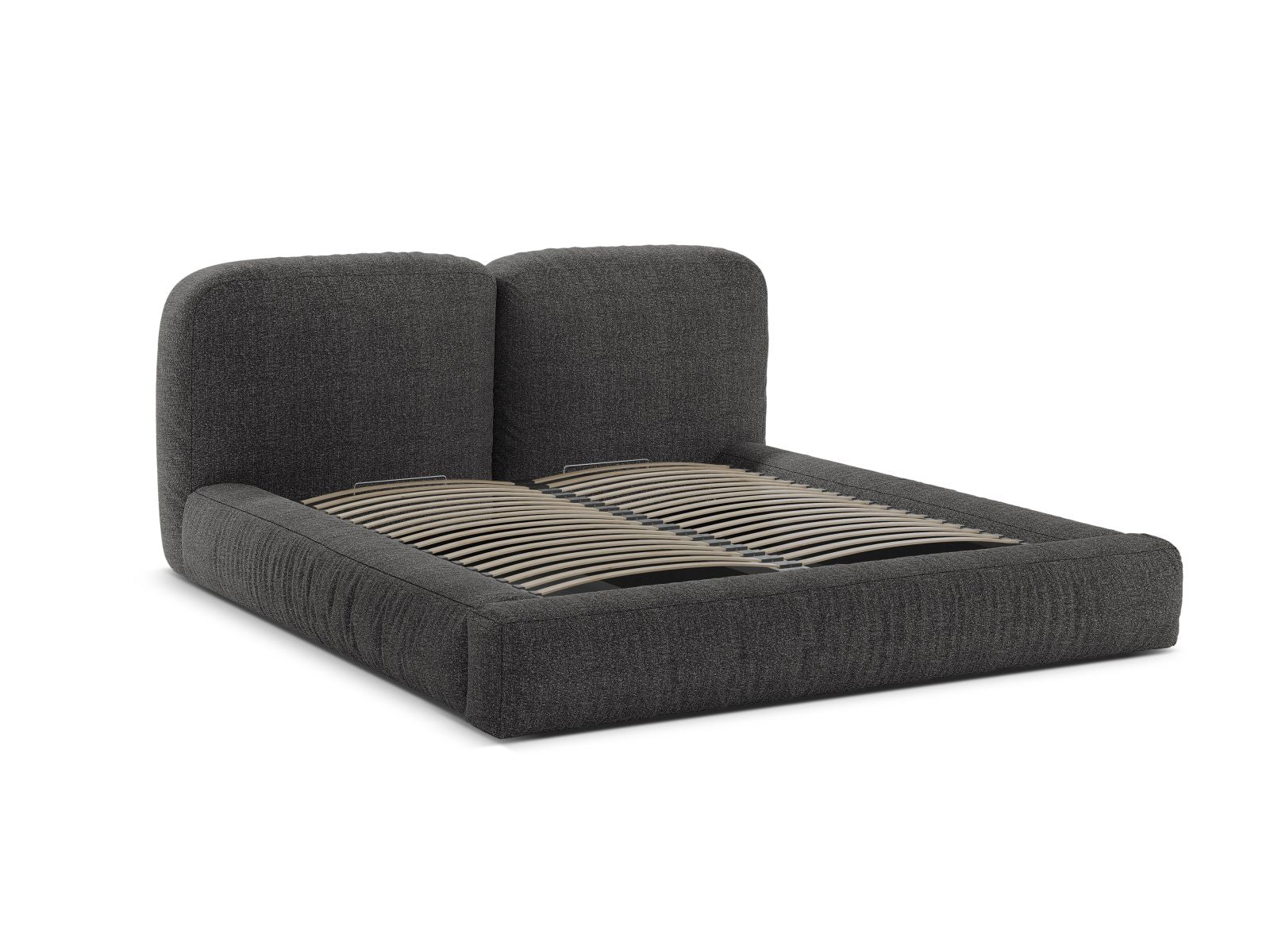 Elegantes Martina Bett in Anthrazit, 160 cm breit, mit integriertem Stauraum und ansprechendem Kopfteil für eine stilvolle Einrichtung.