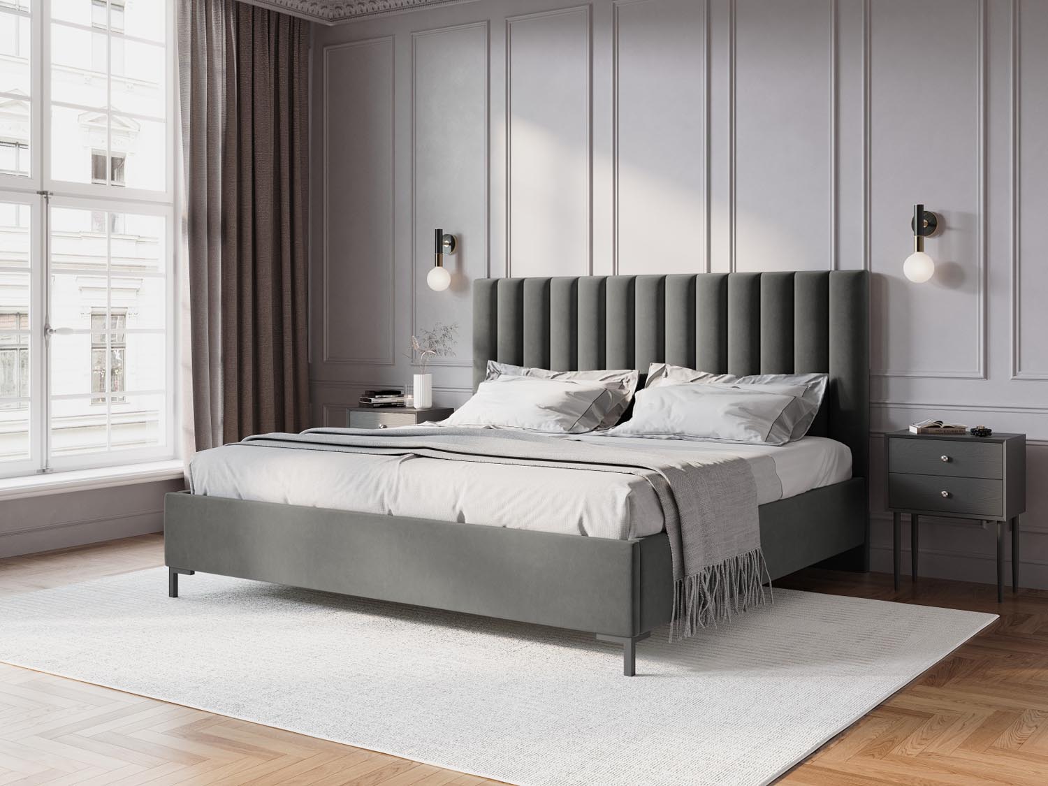 Erleben Sie das elegante Allison Velour Bett von Micadoni – perfekt für Ihr modernes Schlafzimmer, mit praktischem Stauraum und stilvollem Kopfteil.