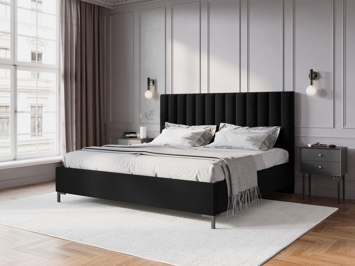 Allison Bett mit Stauraum und Headboard 160cm in Black-Bluvel präsentiert im Onlineshop von KAQTU Design AG. Bett ist von Micadoni