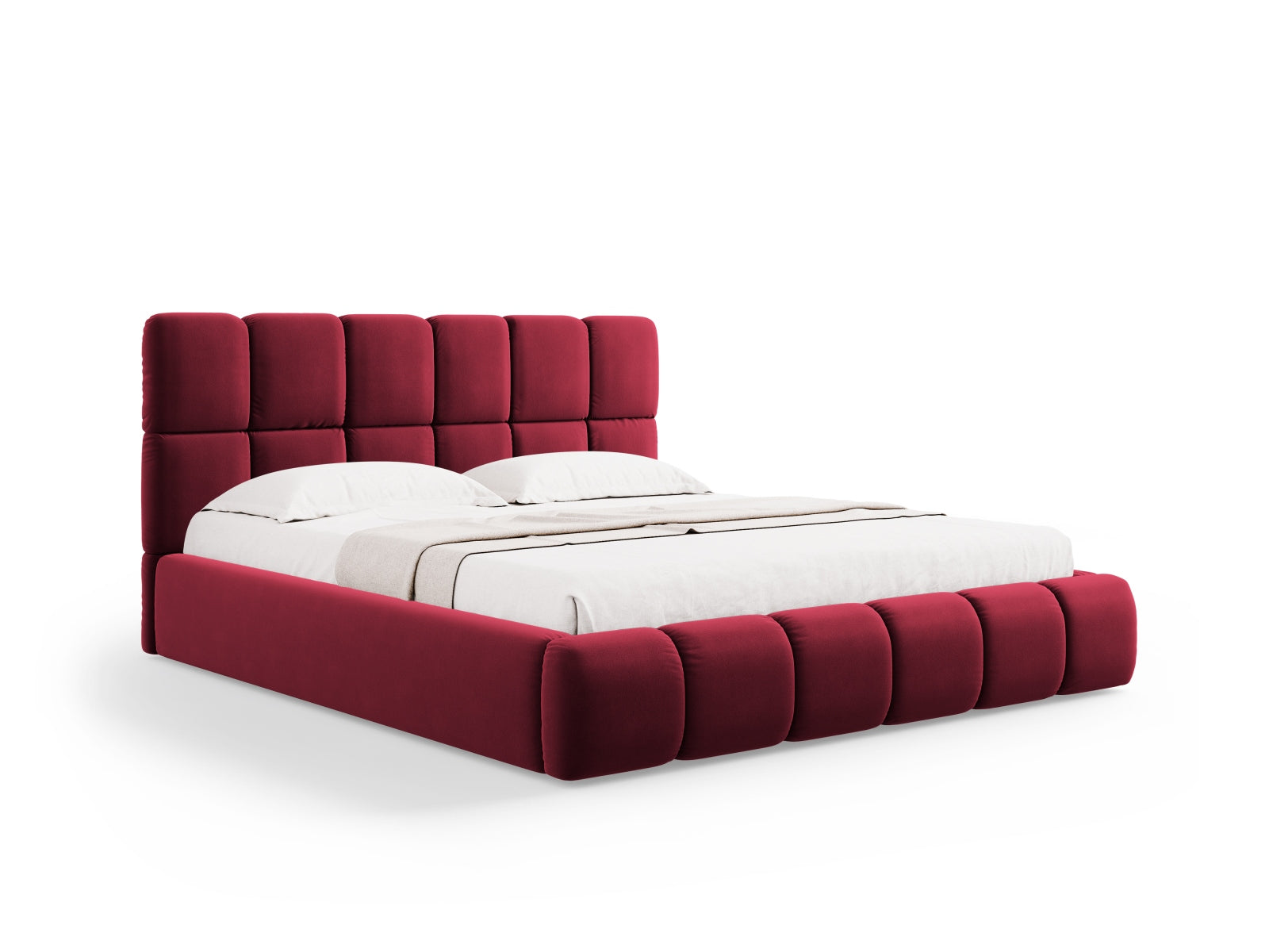 Bellis Velour Bett mit Stauraum und Headboard 160cm in Red-Bluvel präsentiert im Onlineshop von KAQTU Design AG. Bett ist von Micadoni