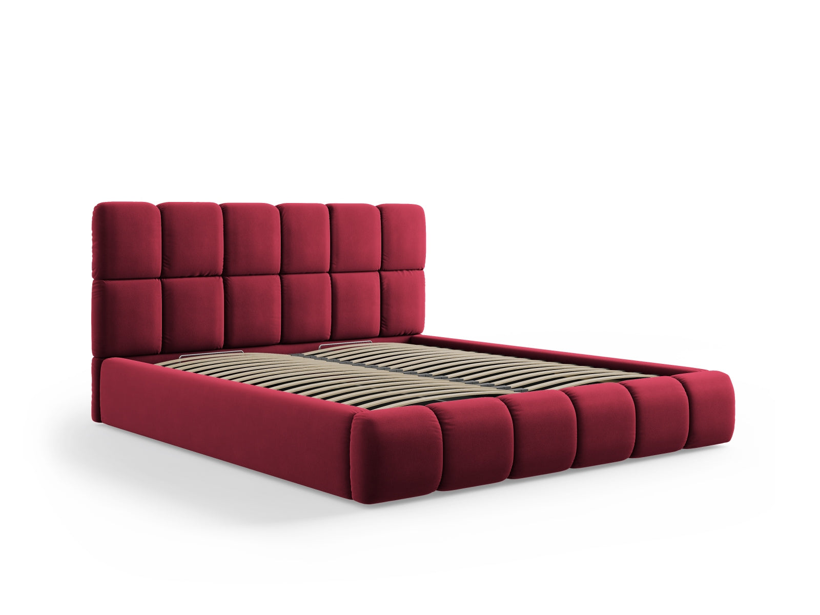 Stylisches Bellis Velour Bett in 160cm mit integriertem Stauraum und ansprechendem Kopfteil, perfekt für zeitgemäße Wohnräume.