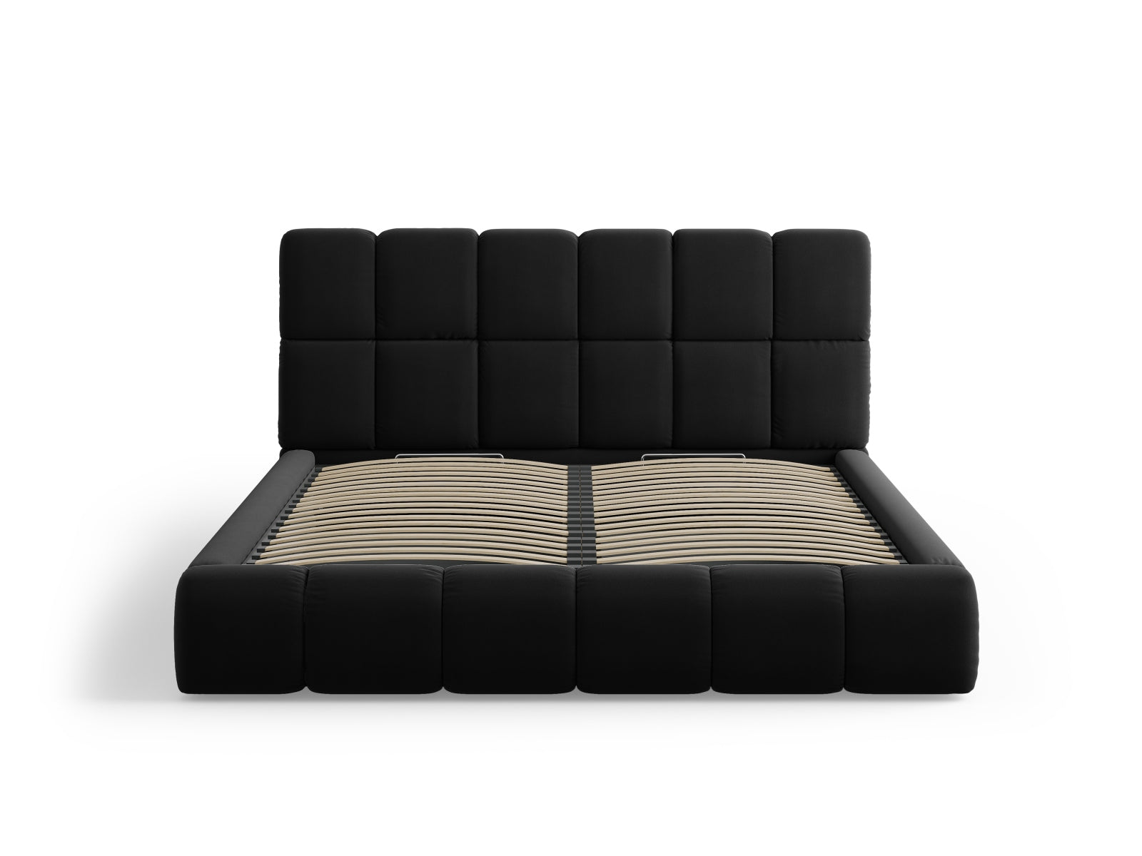 Entdecken Sie das stilvolle Bellis Velour Bett von Micadoni: 180 cm Breite, elegantes Design, praktischer Stauraum und hoher Schlafkomfort.