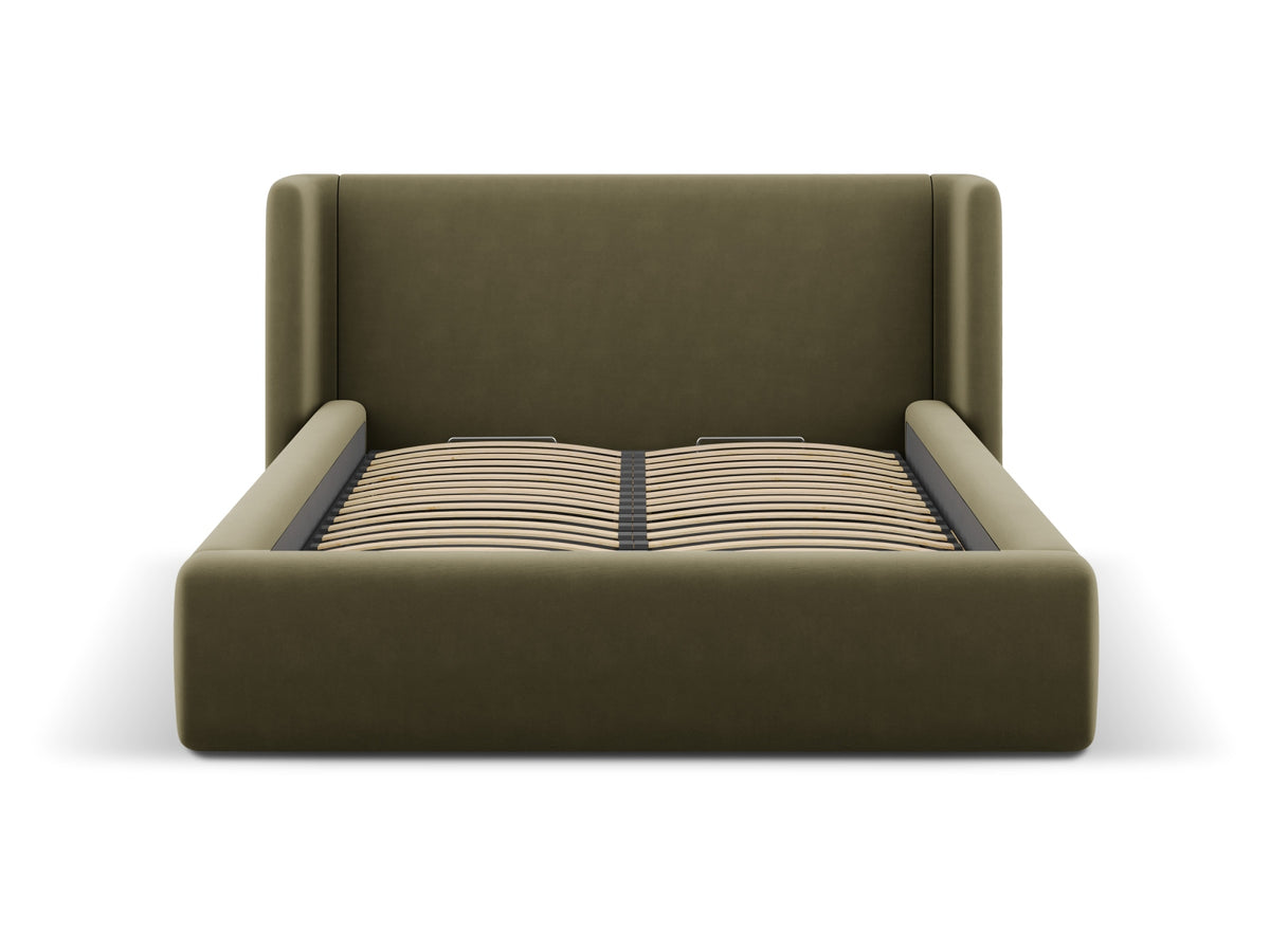 Jolene Bett mit Stauraum und Headboard 160cm in Green-Bluvel präsentiert im Onlineshop von KAQTU Design AG. Bett ist von Micadoni