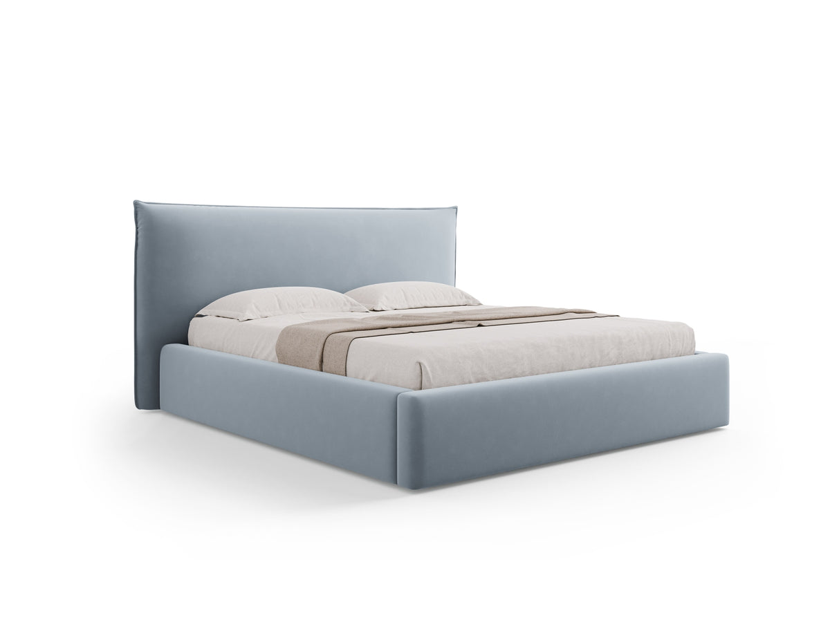 Kaelle Bett mit Stauraum und Headboard 160cm in Light Blue-Bluvel präsentiert im Onlineshop von KAQTU Design AG. Bett ist von Micadoni