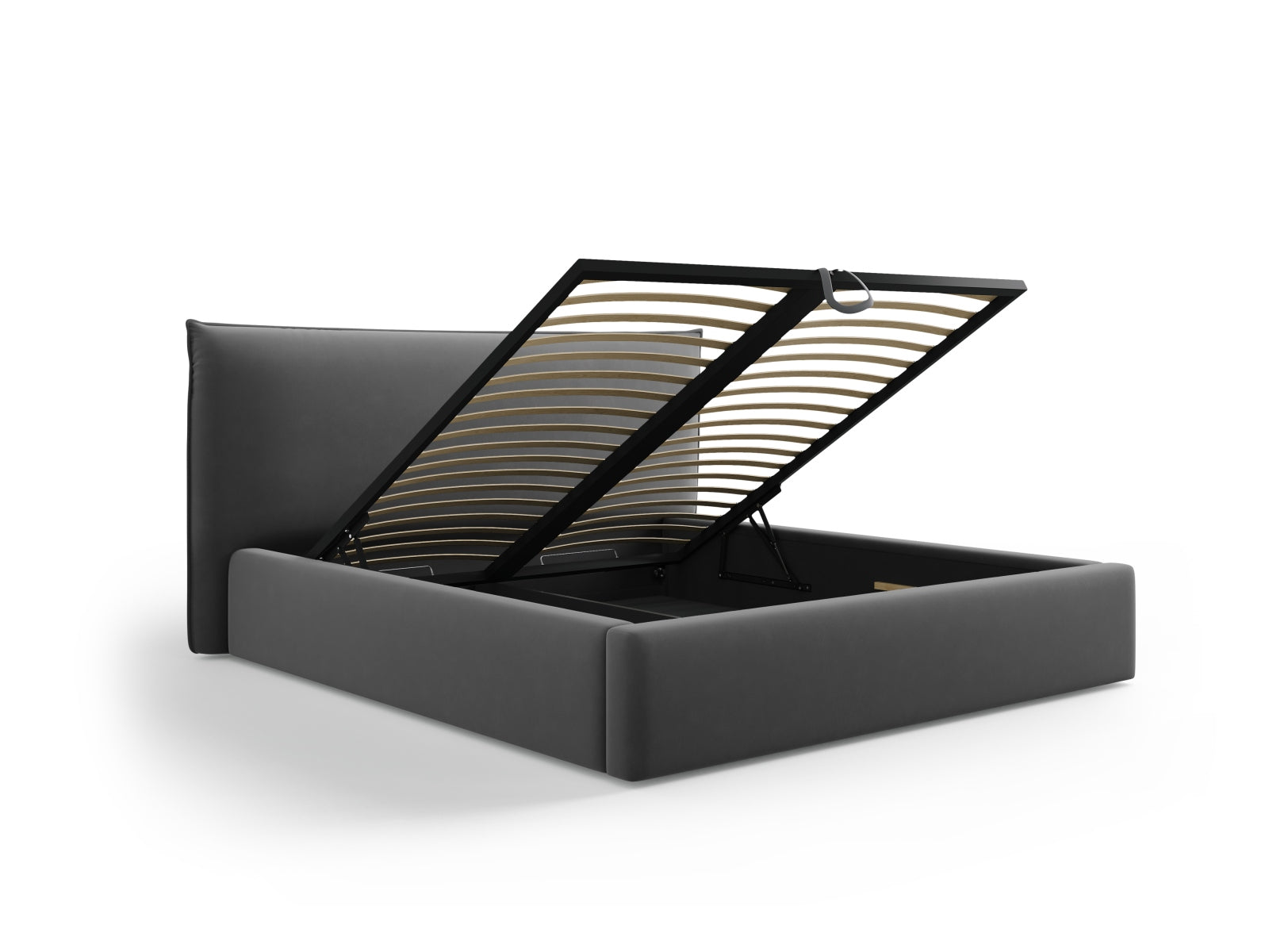 Entdecken Sie das elegante Kaelle Velour Bett von Micadoni – mit praktischem Stauraum und stilvollem Headboard für ein modernes Schlafzimmer!