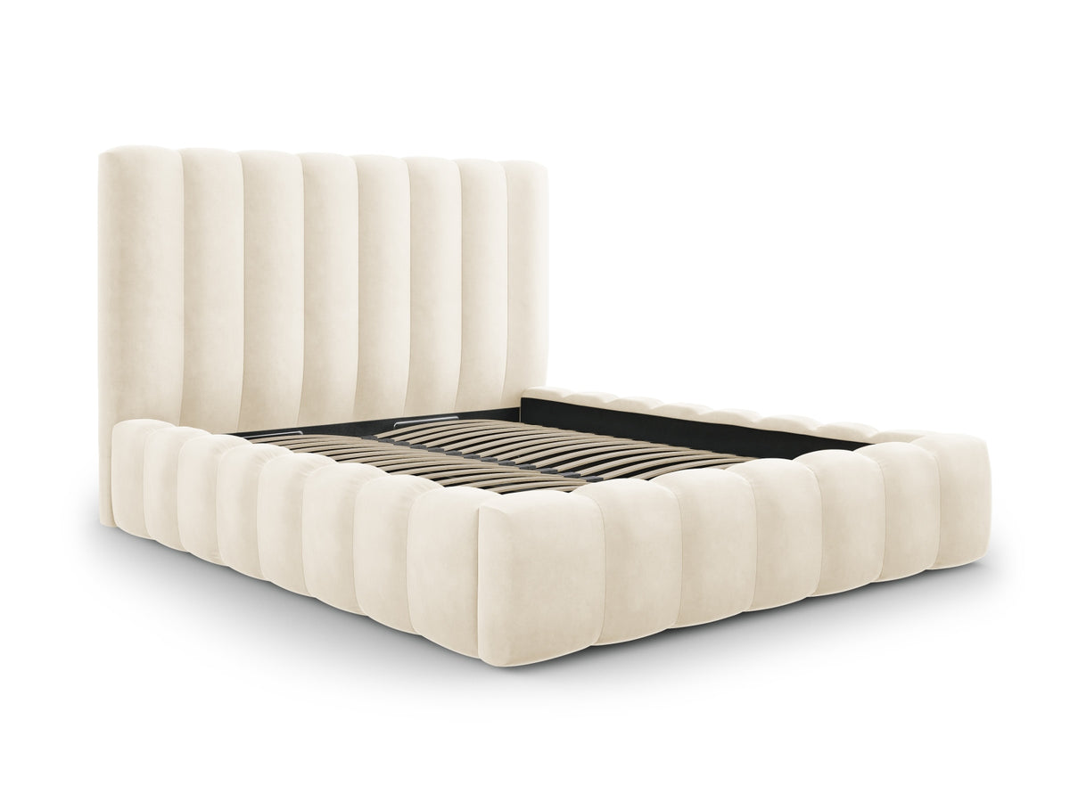 Kelp Bett mit Stauraum und Headboard 160cm in Light Beige-Bluvel präsentiert im Onlineshop von KAQTU Design AG. Bett ist von Micadoni