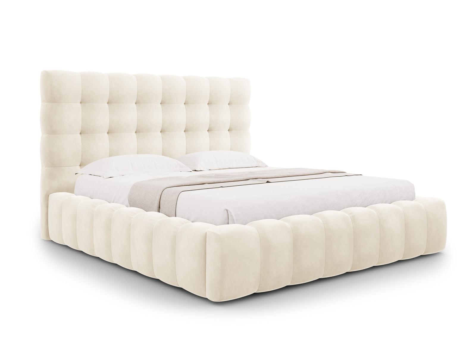 Mamaia Velour Bett mit Stauraum und Headboard 185cm in Light Beige/Schwarz präsentiert im Onlineshop von KAQTU Design AG. Bett ist von Micadoni