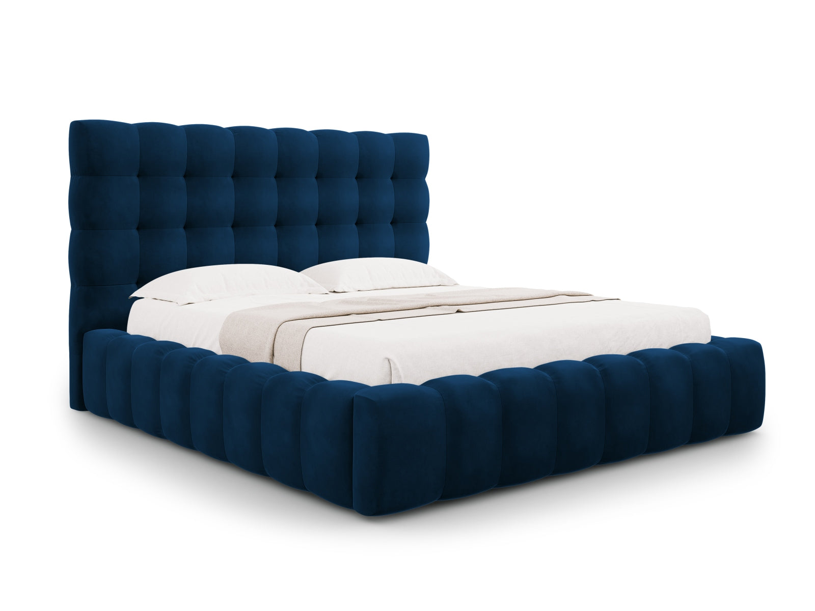 Mamaia Velour Bett mit Stauraum und Headboard 160cm in Royal Blue/Schwarz-Bluvel präsentiert im Onlineshop von KAQTU Design AG. Bett ist von Micadoni