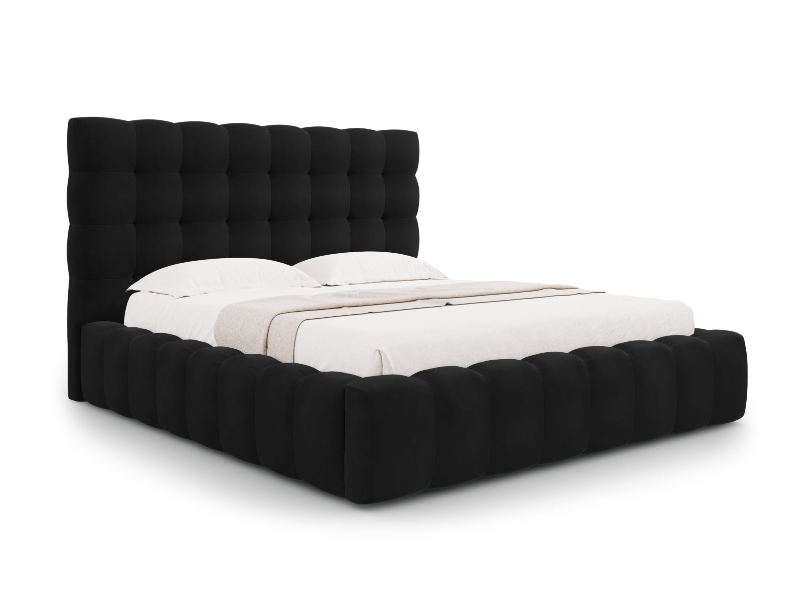 Mamaia Velour Bett mit Stauraum und Headboard 185cm in Black/Schwarz präsentiert im Onlineshop von KAQTU Design AG. Bett ist von Micadoni